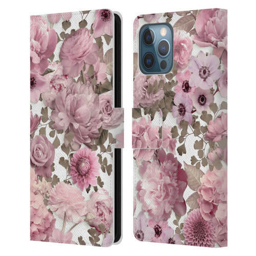 LebensArt Birds And Floral Pink Flower Pattern Kopie Leather Book Wallet Case Cover For Apple iPhone 12 Pro Max