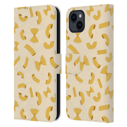 PLdesign Food Patterns Macaroni Pasta Gold Leather Book Wallet Case Cover For Apple iPhone 15 Plus