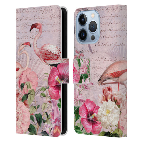 LebensArt Birds And Floral Flamingo Paradise Leather Book Wallet Case Cover For Apple iPhone 13 Pro