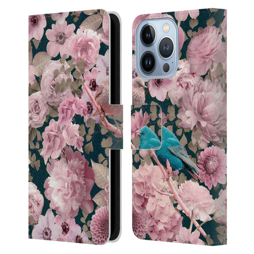LebensArt Birds And Floral Sparrows In Pink Leather Book Wallet Case Cover For Apple iPhone 13 Pro