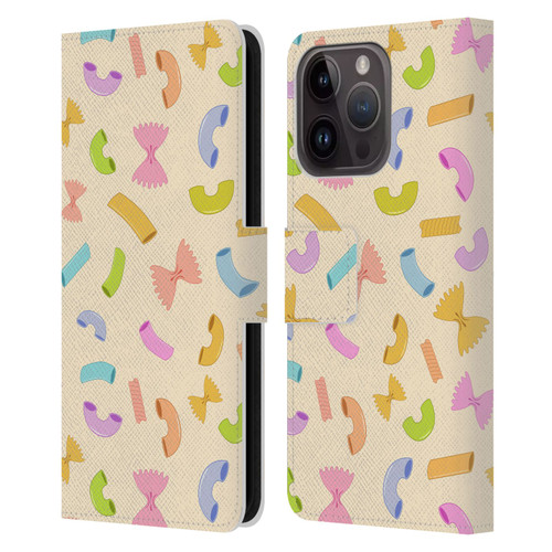 PLdesign Food Patterns Macaroni Pasta Colored Leather Book Wallet Case Cover For Apple iPhone 15 Pro