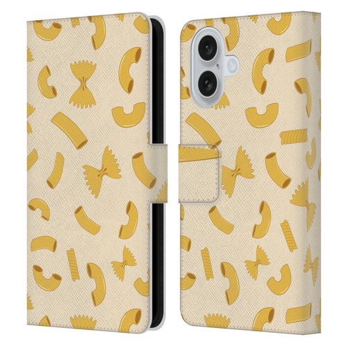 PLdesign Food Patterns Macaroni Pasta Gold Leather Book Wallet Case Cover For Apple iPhone 16