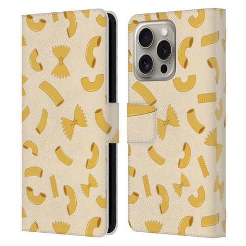 PLdesign Food Patterns Macaroni Pasta Gold Leather Book Wallet Case Cover For Apple iPhone 16 Pro