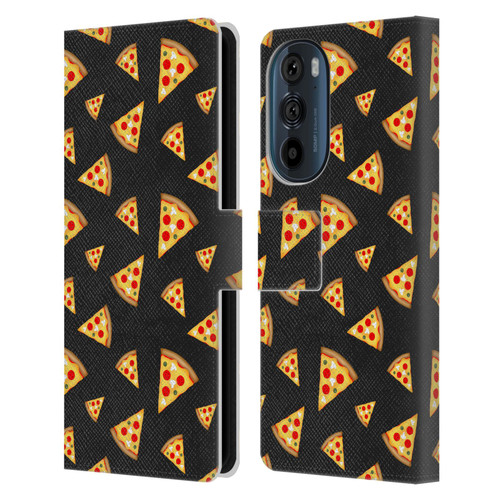 PLdesign Food Patterns Cool Fun Pizza Slices Black Leather Book Wallet Case Cover For Motorola Edge 30