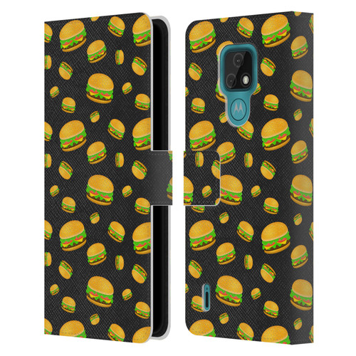 PLdesign Food Patterns Cool Fun Burger Leather Book Wallet Case Cover For Motorola Moto E7