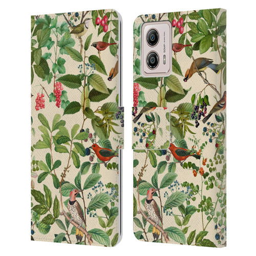 LebensArt Birds And Floral Berries Leather Book Wallet Case Cover For Motorola Moto G53 5G