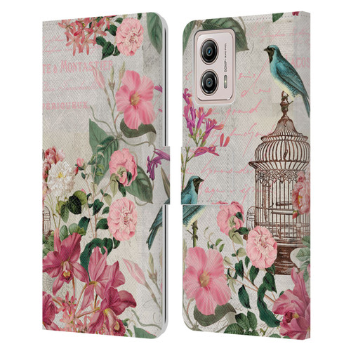 LebensArt Birds And Floral Birdcage Master Leather Book Wallet Case Cover For Motorola Moto G53 5G