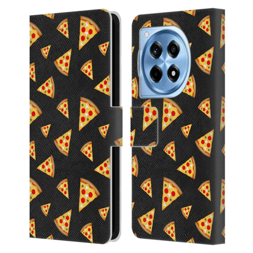 PLdesign Food Patterns Cool Fun Pizza Slices Black Leather Book Wallet Case Cover For OnePlus 12R