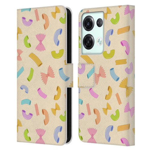 PLdesign Food Patterns Macaroni Pasta Colored Leather Book Wallet Case Cover For OPPO Reno8 Pro