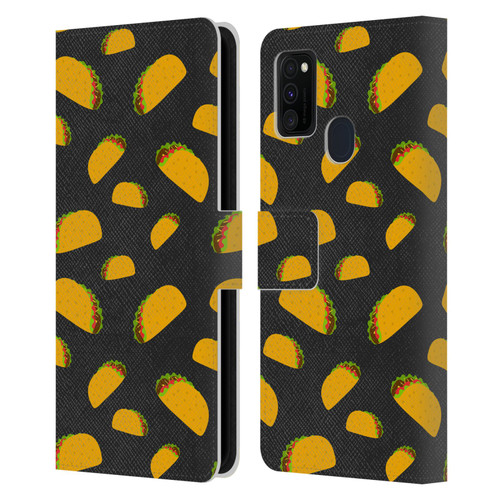 PLdesign Food Patterns Cool Fun Taco Leather Book Wallet Case Cover For Samsung Galaxy M30s (2019)/M21 (2020)