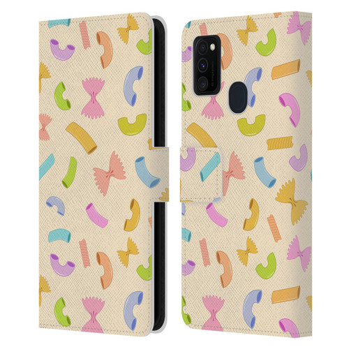 PLdesign Food Patterns Macaroni Pasta Colored Leather Book Wallet Case Cover For Samsung Galaxy M30s (2019)/M21 (2020)