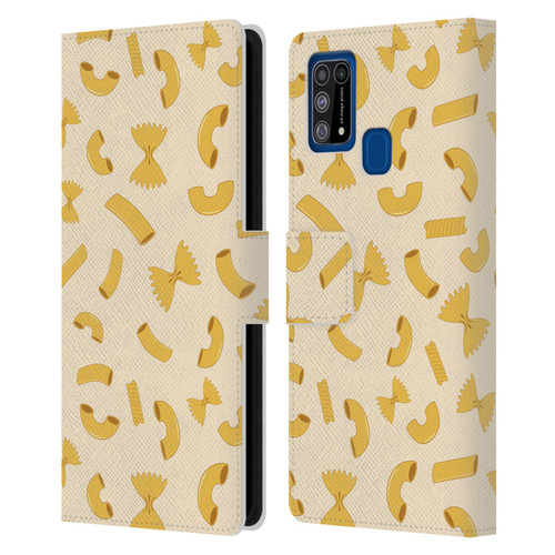 PLdesign Food Patterns Macaroni Pasta Gold Leather Book Wallet Case Cover For Samsung Galaxy M31 (2020)