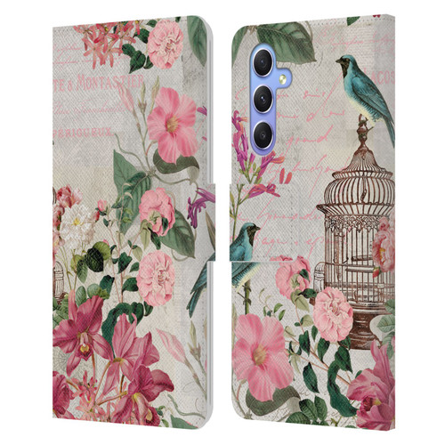 LebensArt Birds And Floral Birdcage Master Leather Book Wallet Case Cover For Samsung Galaxy A34 5G