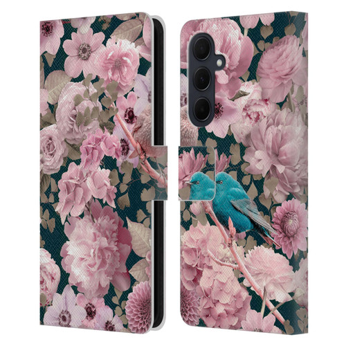 LebensArt Birds And Floral Sparrows In Pink Leather Book Wallet Case Cover For Samsung Galaxy A35 5G