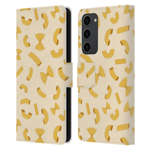 PLdesign Food Patterns Macaroni Pasta Gold Leather Book Wallet Case Cover For Samsung Galaxy S23+ 5G