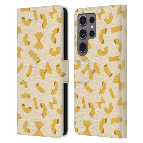PLdesign Food Patterns Macaroni Pasta Gold Leather Book Wallet Case Cover For Samsung Galaxy S24 Ultra 5G