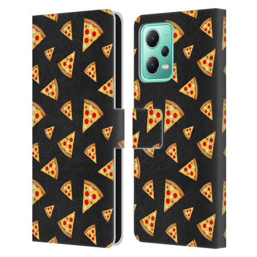 PLdesign Food Patterns Cool Fun Pizza Slices Black Leather Book Wallet Case Cover For Xiaomi Redmi Note 12 5G