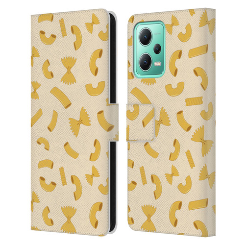 PLdesign Food Patterns Macaroni Pasta Gold Leather Book Wallet Case Cover For Xiaomi Redmi Note 12 5G