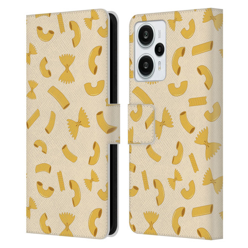 PLdesign Food Patterns Macaroni Pasta Gold Leather Book Wallet Case Cover For Xiaomi Redmi Note 12T