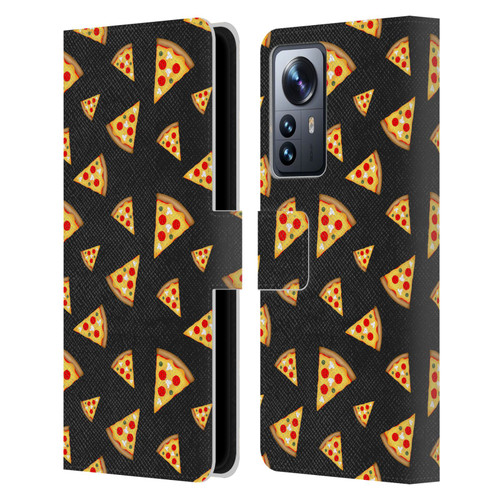 PLdesign Food Patterns Cool Fun Pizza Slices Black Leather Book Wallet Case Cover For Xiaomi 12 Pro
