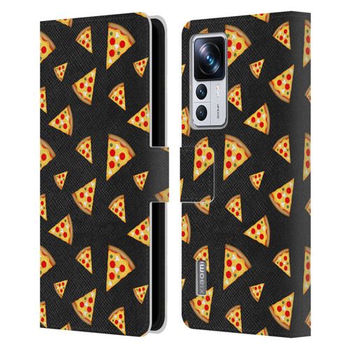 PLdesign Food Patterns Cool Fun Pizza Slices Black Leather Book Wallet Case Cover For Xiaomi 12T Pro