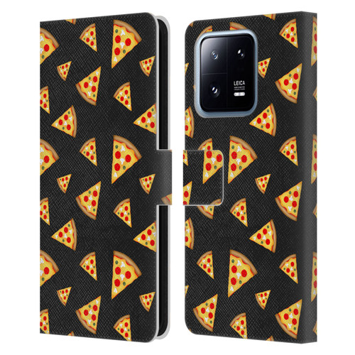 PLdesign Food Patterns Cool Fun Pizza Slices Black Leather Book Wallet Case Cover For Xiaomi 13 Pro 5G