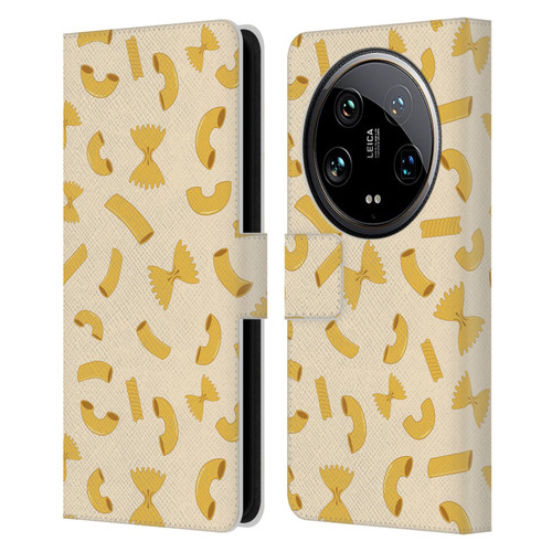 PLdesign Food Patterns Macaroni Pasta Gold Leather Book Wallet Case Cover For Xiaomi 14 Ultra