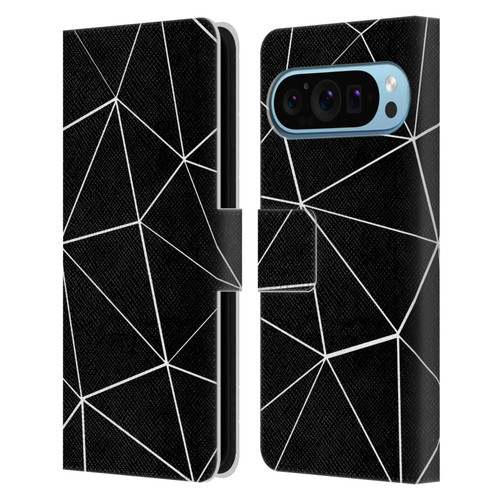 PLdesign Geometric Patterns Black Triangles White Lines Leather Book Wallet Case Cover For Google Pixel 9 / Pixel 9 Pro