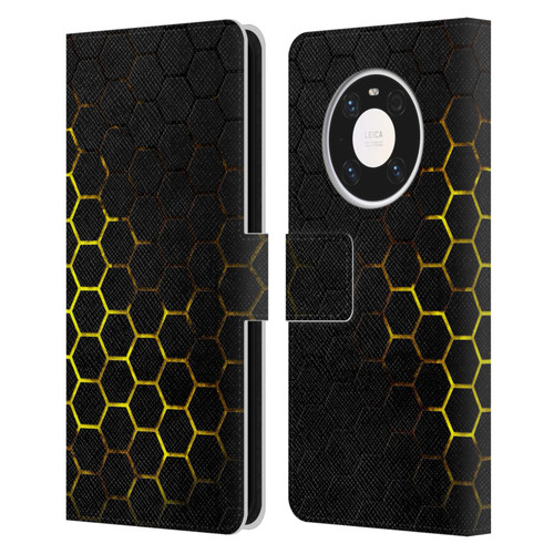 PLdesign Geometric Patterns Honeycomb Yellow Leather Book Wallet Case Cover For Huawei Mate 40 Pro 5G