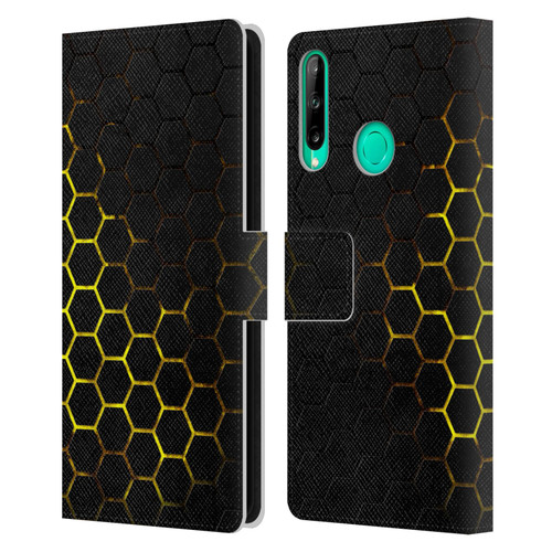 PLdesign Geometric Patterns Honeycomb Yellow Leather Book Wallet Case Cover For Huawei P40 lite E
