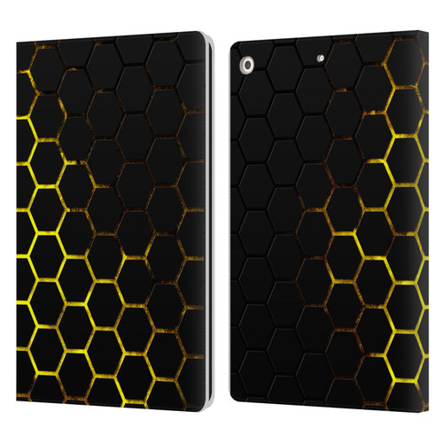 PLdesign Geometric Patterns Honeycomb Yellow Leather Book Wallet Case Cover For Apple iPad 10.2 2019/2020/2021