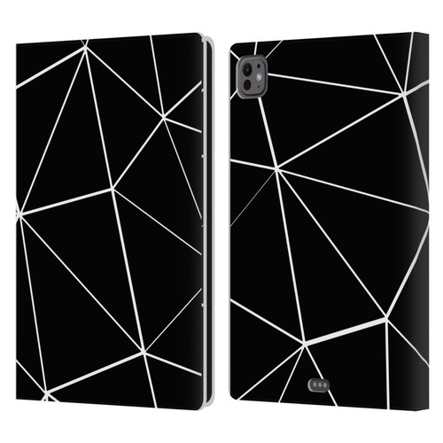 PLdesign Geometric Patterns Black Triangles White Lines Leather Book Wallet Case Cover For Apple iPad Pro 11 M4 2024