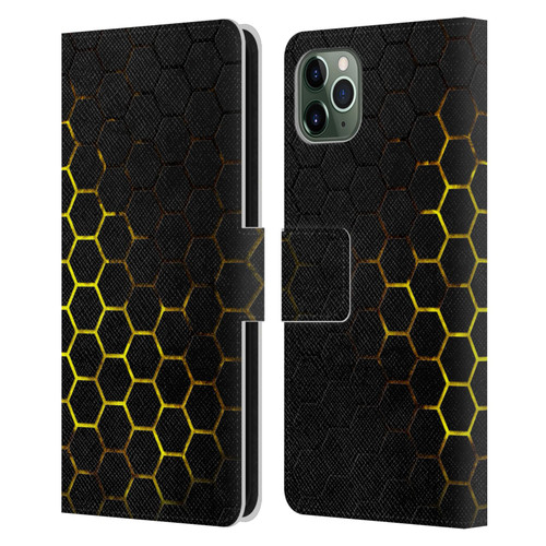 PLdesign Geometric Patterns Honeycomb Yellow Leather Book Wallet Case Cover For Apple iPhone 11 Pro Max