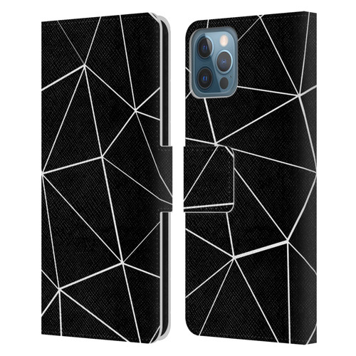 PLdesign Geometric Patterns Black Triangles White Lines Leather Book Wallet Case Cover For Apple iPhone 12 / iPhone 12 Pro