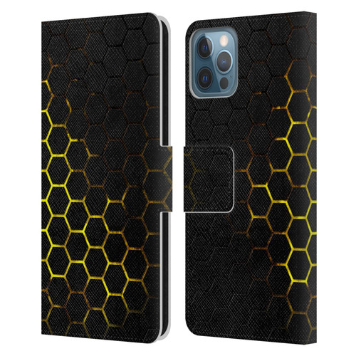 PLdesign Geometric Patterns Honeycomb Yellow Leather Book Wallet Case Cover For Apple iPhone 12 / iPhone 12 Pro