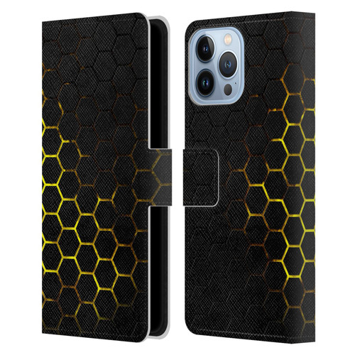 PLdesign Geometric Patterns Honeycomb Yellow Leather Book Wallet Case Cover For Apple iPhone 13 Pro Max