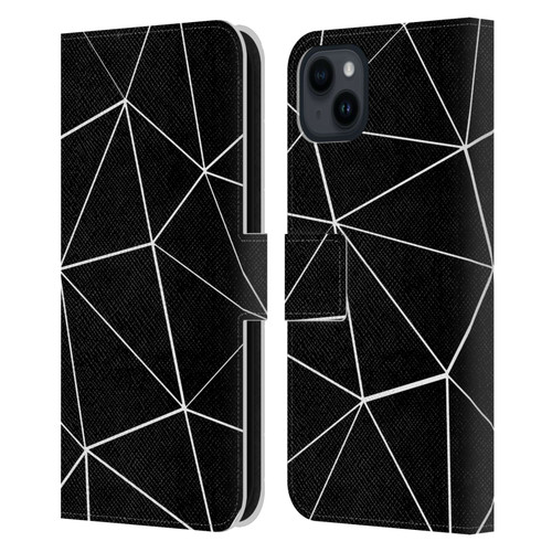 PLdesign Geometric Patterns Black Triangles White Lines Leather Book Wallet Case Cover For Apple iPhone 15 Plus