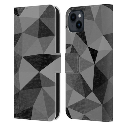 PLdesign Geometric Patterns Dark Gray Mesh Leather Book Wallet Case Cover For Apple iPhone 15 Plus