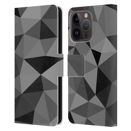 PLdesign Geometric Patterns Dark Gray Mesh Leather Book Wallet Case Cover For Apple iPhone 15 Pro