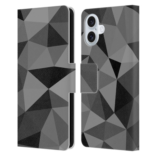 PLdesign Geometric Patterns Dark Gray Mesh Leather Book Wallet Case Cover For Apple iPhone 16 Plus