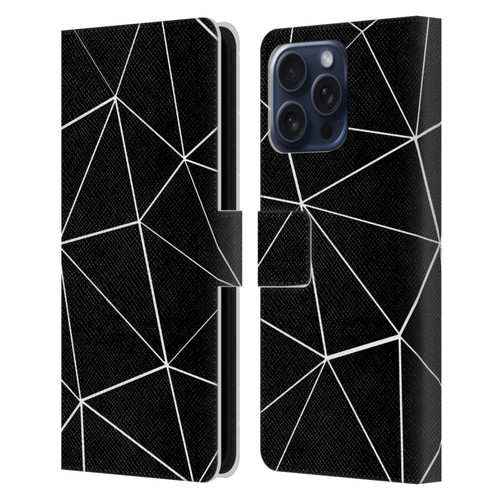 PLdesign Geometric Patterns Black Triangles White Lines Leather Book Wallet Case Cover For Apple iPhone 16 Pro Max