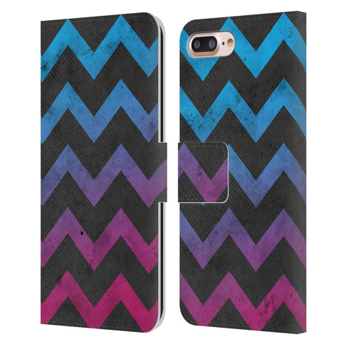 PLdesign Geometric Patterns Blue Pink Ombre Vintage Leather Book Wallet Case Cover For Apple iPhone 7 Plus / iPhone 8 Plus