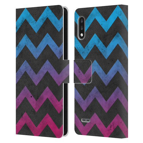 PLdesign Geometric Patterns Blue Pink Ombre Vintage Leather Book Wallet Case Cover For LG K22