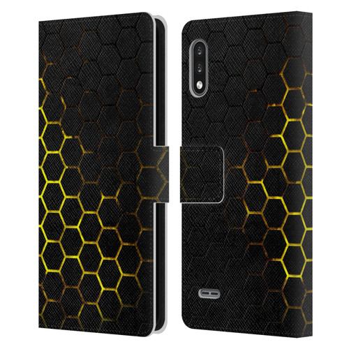 PLdesign Geometric Patterns Honeycomb Yellow Leather Book Wallet Case Cover For LG K22