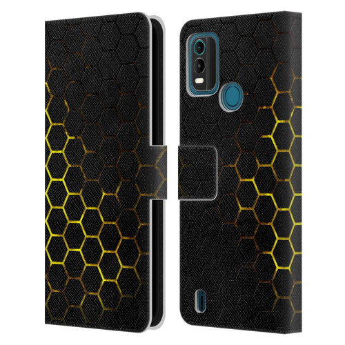 PLdesign Geometric Patterns Honeycomb Yellow Leather Book Wallet Case Cover For Nokia G11 Plus