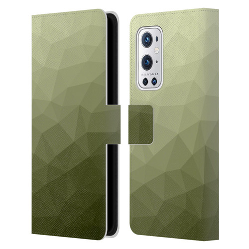 PLdesign Geometric Patterns Army Green Gradient Mesh Leather Book Wallet Case Cover For OnePlus 9 Pro