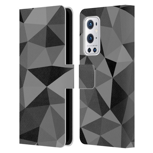 PLdesign Geometric Patterns Dark Gray Mesh Leather Book Wallet Case Cover For OnePlus 9 Pro