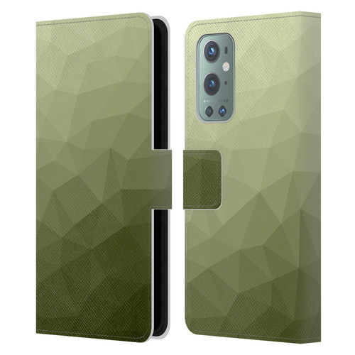 PLdesign Geometric Patterns Army Green Gradient Mesh Leather Book Wallet Case Cover For OnePlus 9