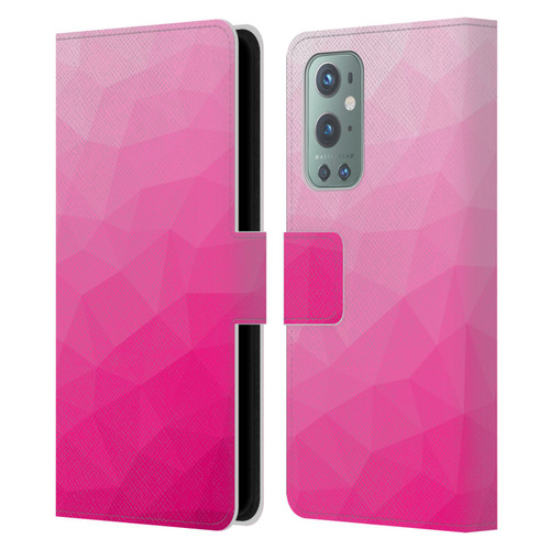 PLdesign Geometric Patterns Hot Pink Gradient Mesh Leather Book Wallet Case Cover For OnePlus 9