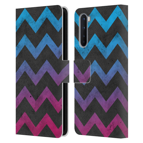 PLdesign Geometric Patterns Blue Pink Ombre Vintage Leather Book Wallet Case Cover For OnePlus Nord 5G